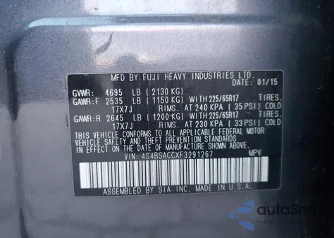 2015 Subaru Outback 2.5I Premium z USA, uszkodzony, nr VIN 4S4BSACCXF3291267